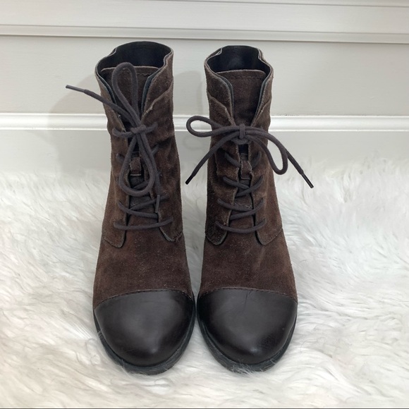 Franco Sarto Ozzie Suede Lace Up Brown Block Heel Boots - Picture 4 of 9